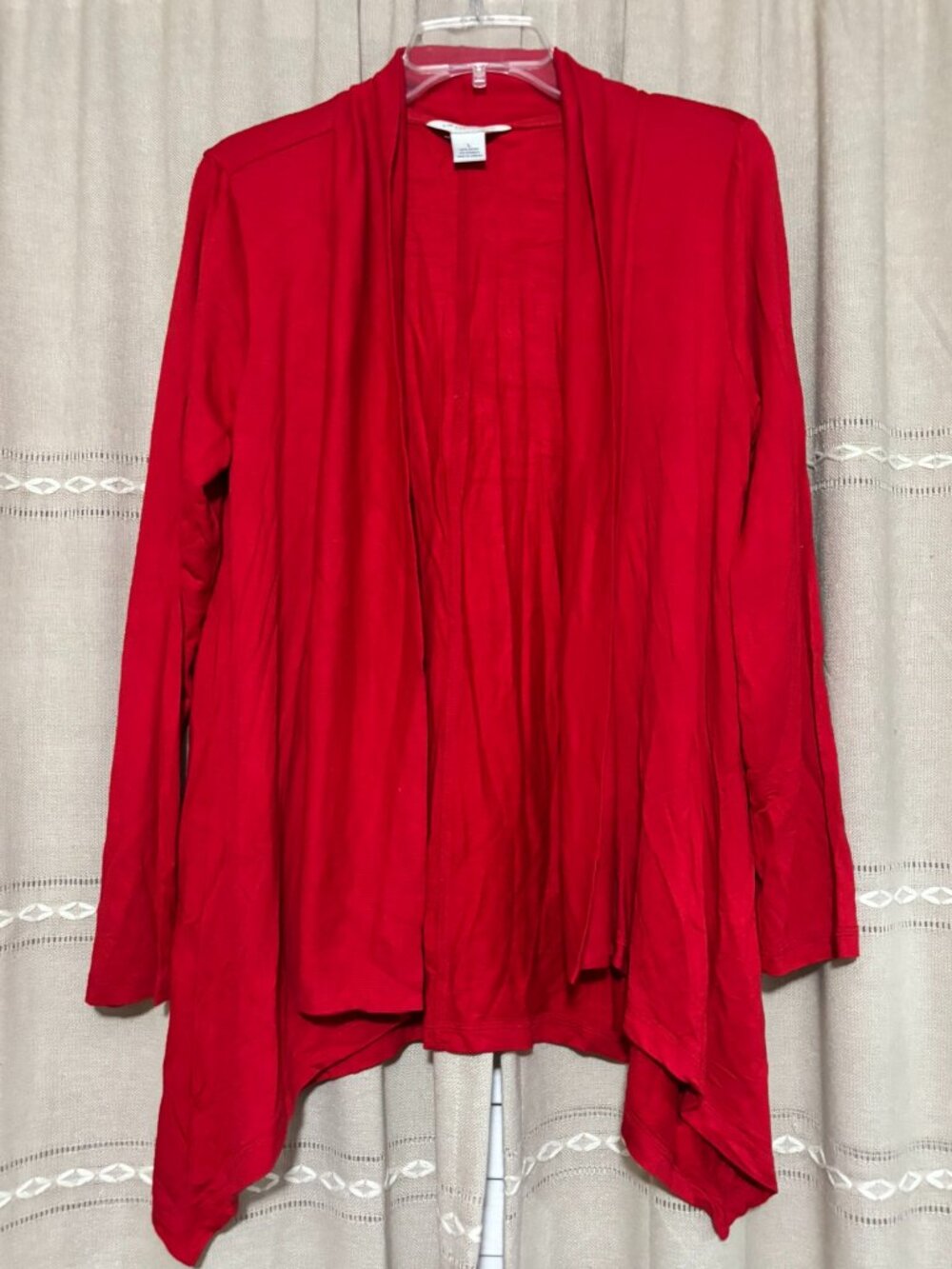 Liz Claiborne Weekend Red Duster Cardigan Asymmetrical Open Knit L